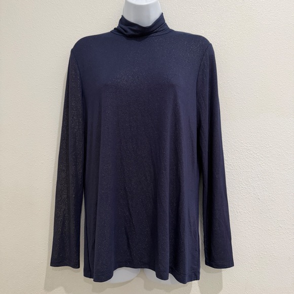 J. McLaughlin Tops - NEW J. McLaughlin Nora Top‎ Navy Blue Shimmer Mock Neck Long Sleeve NWT Large